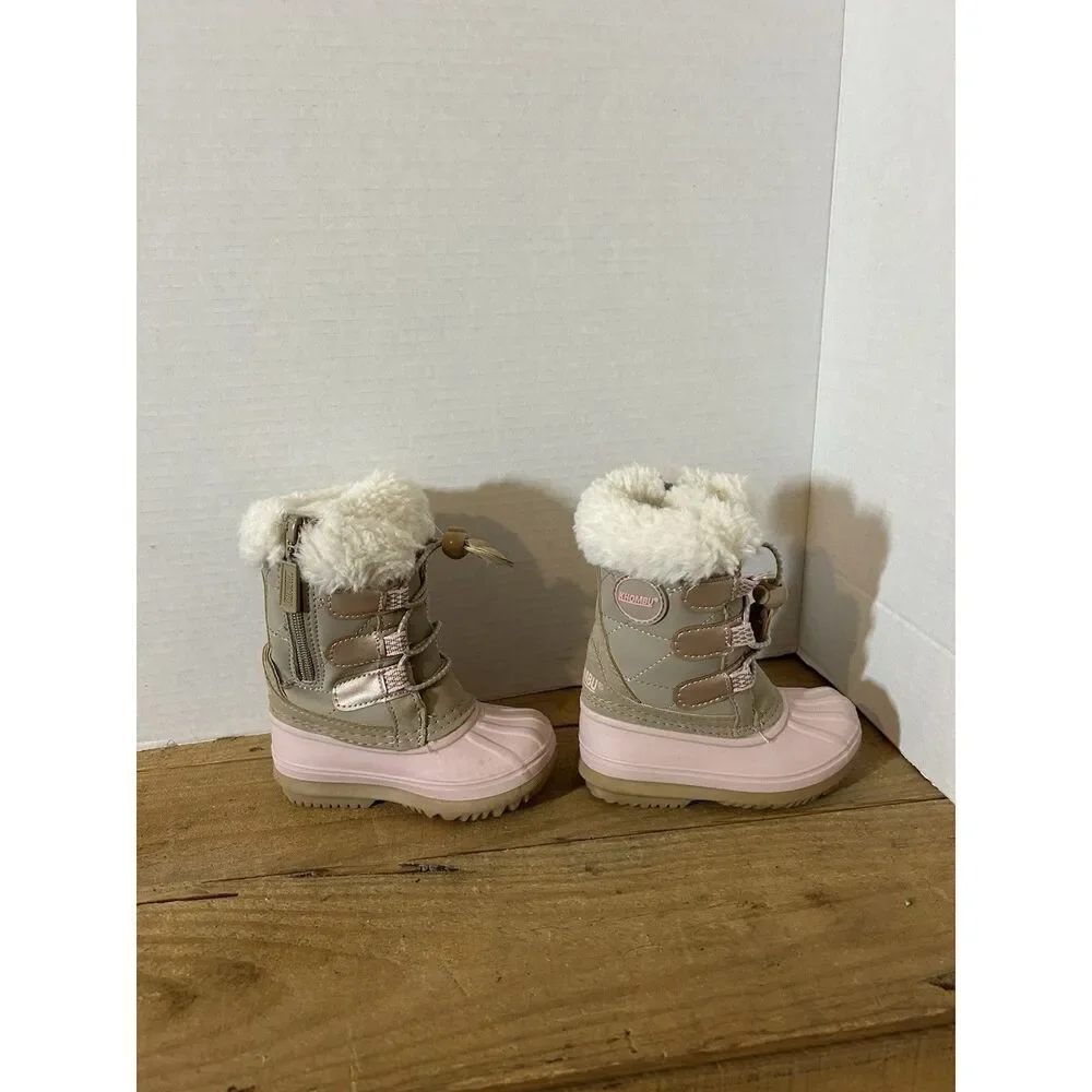 Khombu Cadi T Girls Toddler Tan/Pink Winter Boots Size 5